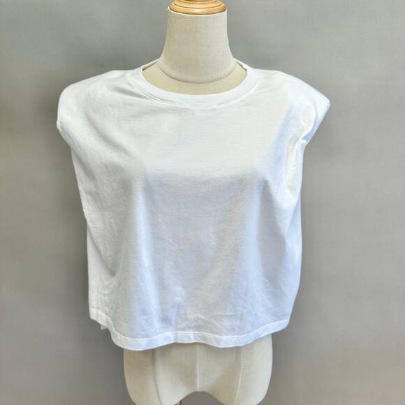 Babaton Shoulder Pad Cropped Muscle Tee in White  Size Large NWT Cotton - Picture 13 of 13